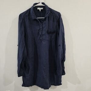 Michael Stars Womens Linen Tunic Dress Size Large Blue Coastal Euro Summer